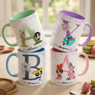 Caneca de Porcelana Personalizada com o Nome Docinho Lindinha Florzinha Estrelinha Meninas Super Poderosas