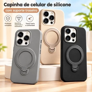 Capa De Celular Silicone Com Suporte Ajustável Giratório para iphone 17 16 15 14 13 12 11 Pro Max