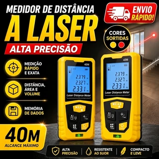 Medidor de Distância a Laser 40 Metros Telêmetro com Bolha de Nível Tela Luz Retroiluminada Medição Área Volume Pitágora