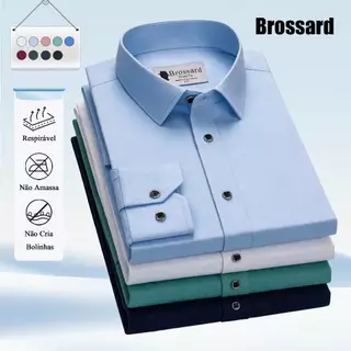 Camisa Social Masculina Brossard Manga Longa Respirável Não Amassa Confortável Para Culto na Igreja