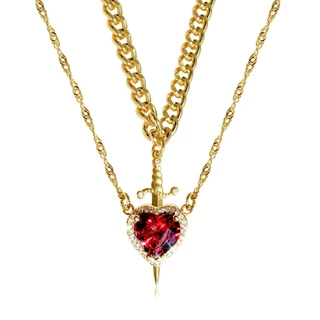 Conjunto 2 Colar Pingente Espada Coração Casal Amor Punhal Diamante Clavícula Namorados Presente