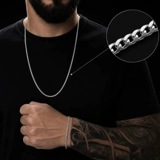 Conjunto Colar E Pulseira Corrente Masculina Banhado A Prata 925 (2.5 mm)