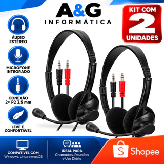 Kit Com 2 Headset Fones De Ouvido P2 Microfone Preto Bright Preto