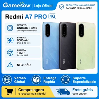 Xiaomi Redmi A7 PRO 4G, Versão Global, Bateria 6000mAh, Processador UNISOC T7250, 64/128GB e 4GB RAM