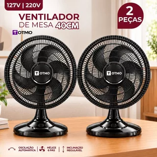 Kit 2 Ventiladores Portátil de Mesa 40cm 6 Pás 3 Velocidades Inclinável 127V/220V OTMO