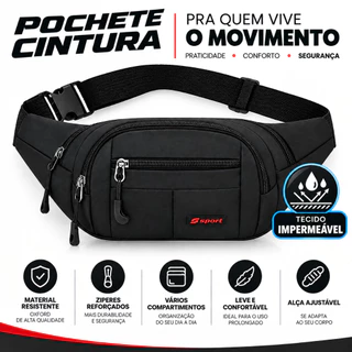Pochete Masculina Impermeável com Alça Ajustável MOTOQUEIRO Cintura bolsa tiracolo