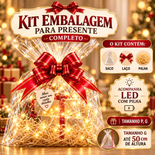 Embalagem Presente kit Completo Saco Transparente Palha Laço Pronto Fio de Fada LED com Pilha