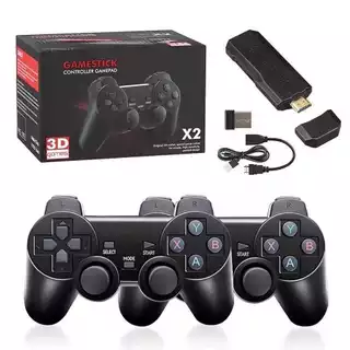 Console Game Stick 4 Life 3D - Preto + 2 Controles Wireless (Com 10000 Jogos) 4K - X2