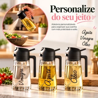 Kit 3 Dispenser Spray para Azeite 470ml Borrifador de Óleo Vinagre Personalizável Culinário Galheteiro de Vidro