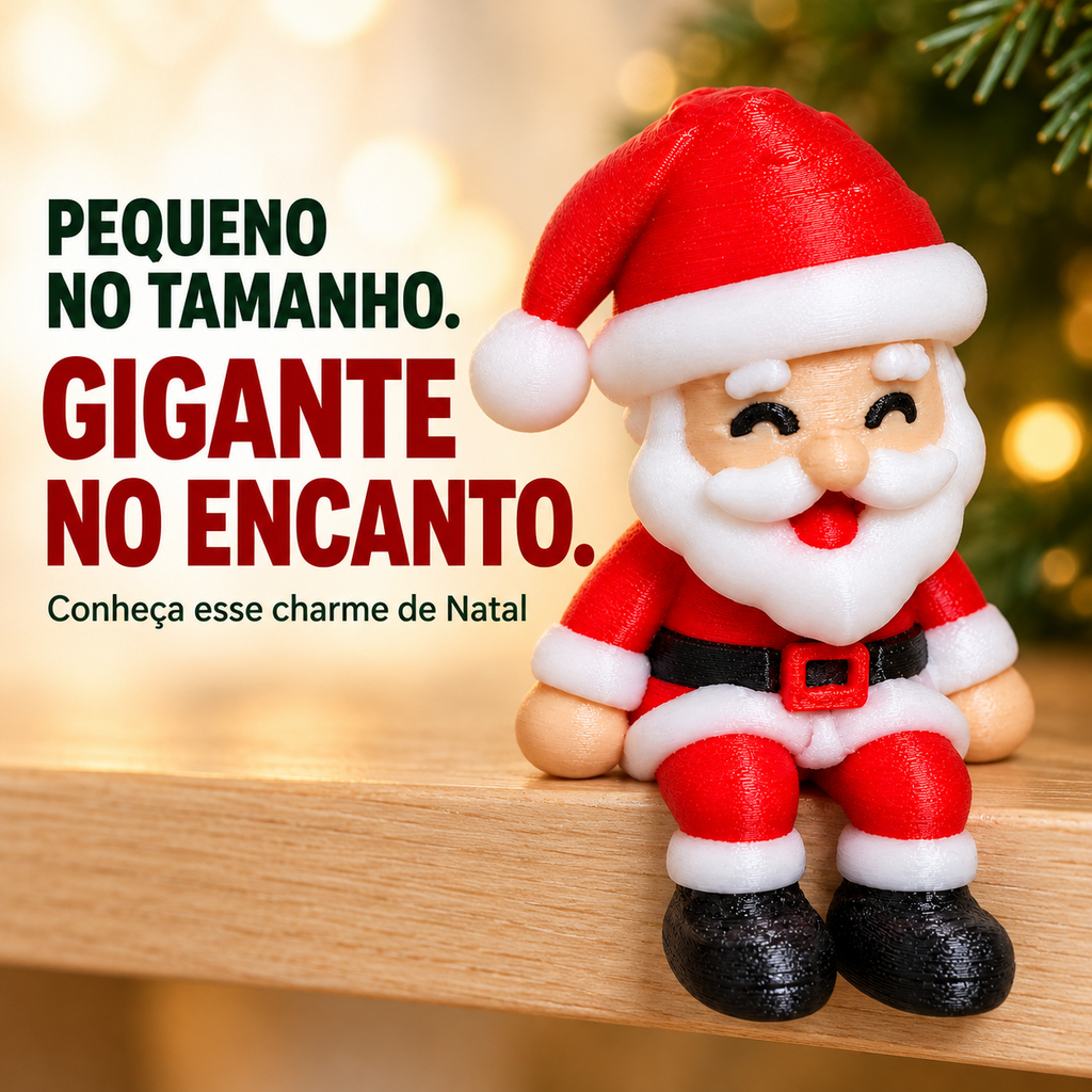 Mini Papai Noel Sentado Decorativo Enfeite de Natal para Monitor Mesa Estante Prateleira e Presente Natalino