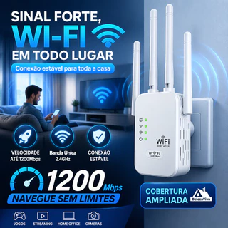 Repetidor WiFi Profissional 1200Mbps 4 Antenas Sem Fio Amplificador de Sinal Modem Dupla pressão ZJQ