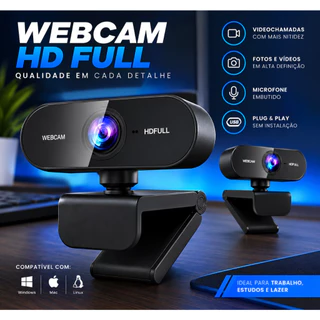 Webcam USB HD Full com Microfone Embutido para PC e Notebook