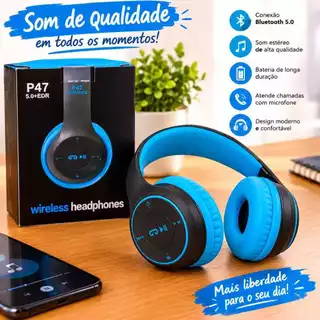 Headphone Wireless P47 Com Bluetooth 5.0