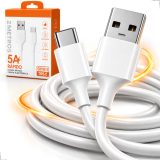 Cabo Tipo C 2 Metros 5A Para Celular Carregamento Rápida USB C Reforçado Resistente Android