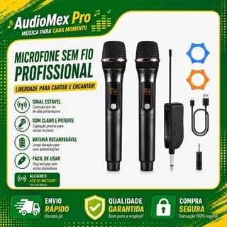 2 Professional UHF Dual Wireless Microphones with Receiver – 50m Range, Rechargeable Battery