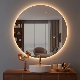 Espelho Redondo 40x40 cm Lapidado com 3 cores LED Touch Decoração de Parede em Oferta na Shopee