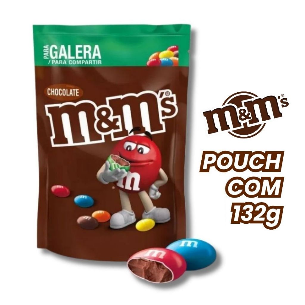 Chocolate M&M Pouch 132g Confeito Sabores Amendoim e Chocolate ao