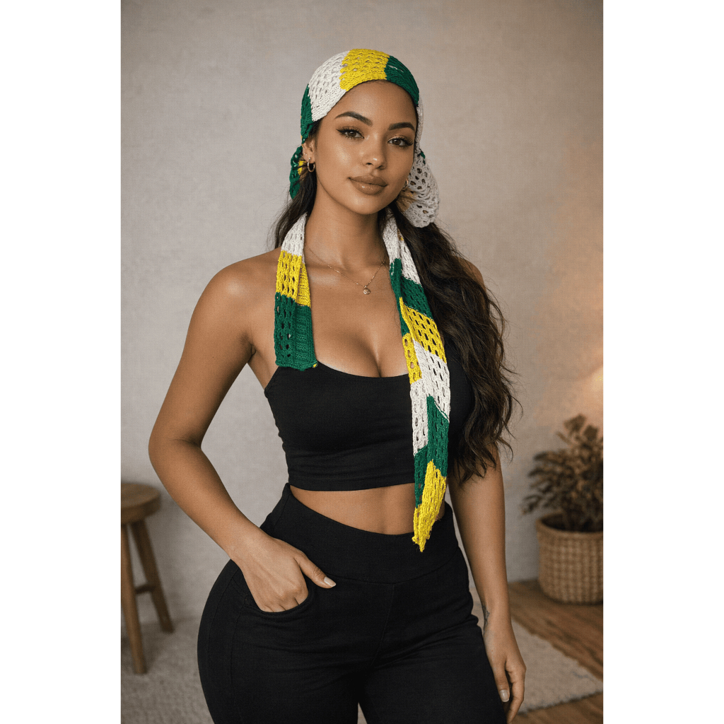 Lenço Brasil Tricot Verde Amarelo | Bandana Feminina Estilo Copa do Mundo em Oferta na Shopee
