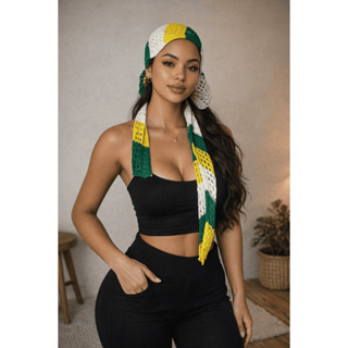 Lenço Brasil Tricot Verde Amarelo | Bandana Feminina Estilo Copa do Mundo em Oferta na Shopee