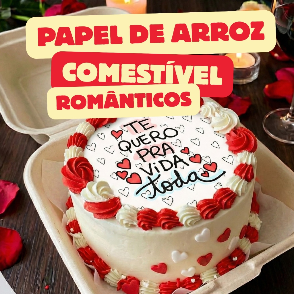 12 Papel De Arroz De 9,5cm bolo comestivel Dia Dos Namorados