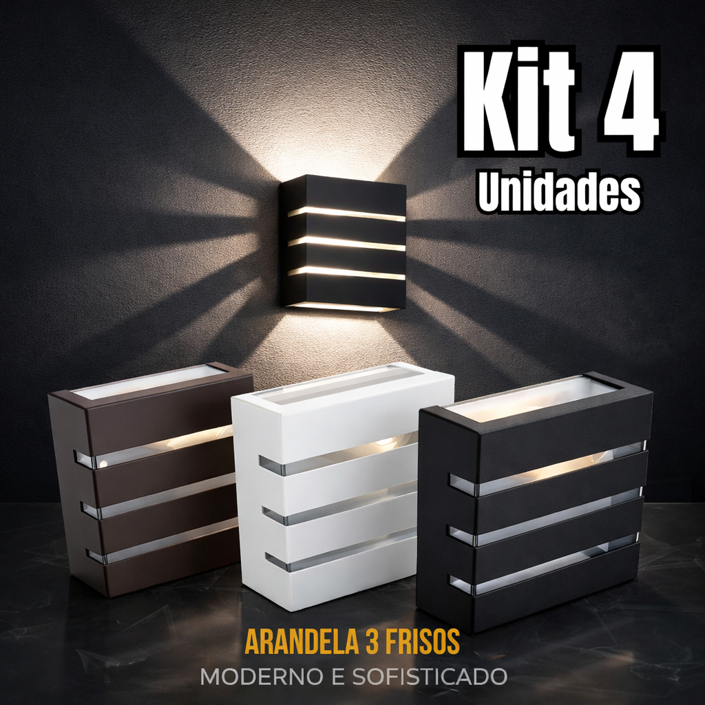 Luminária Externa Interna Kit 4 Arandela 3 Frisos Parede Muro Para Chácara, Sitio, Fachada e Piscina