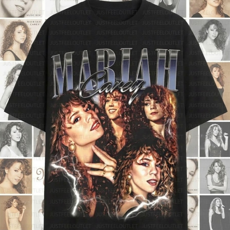 Camiseta T-Shirt Unissex Mariah Carey 90s Diva Pop Preta Vintage