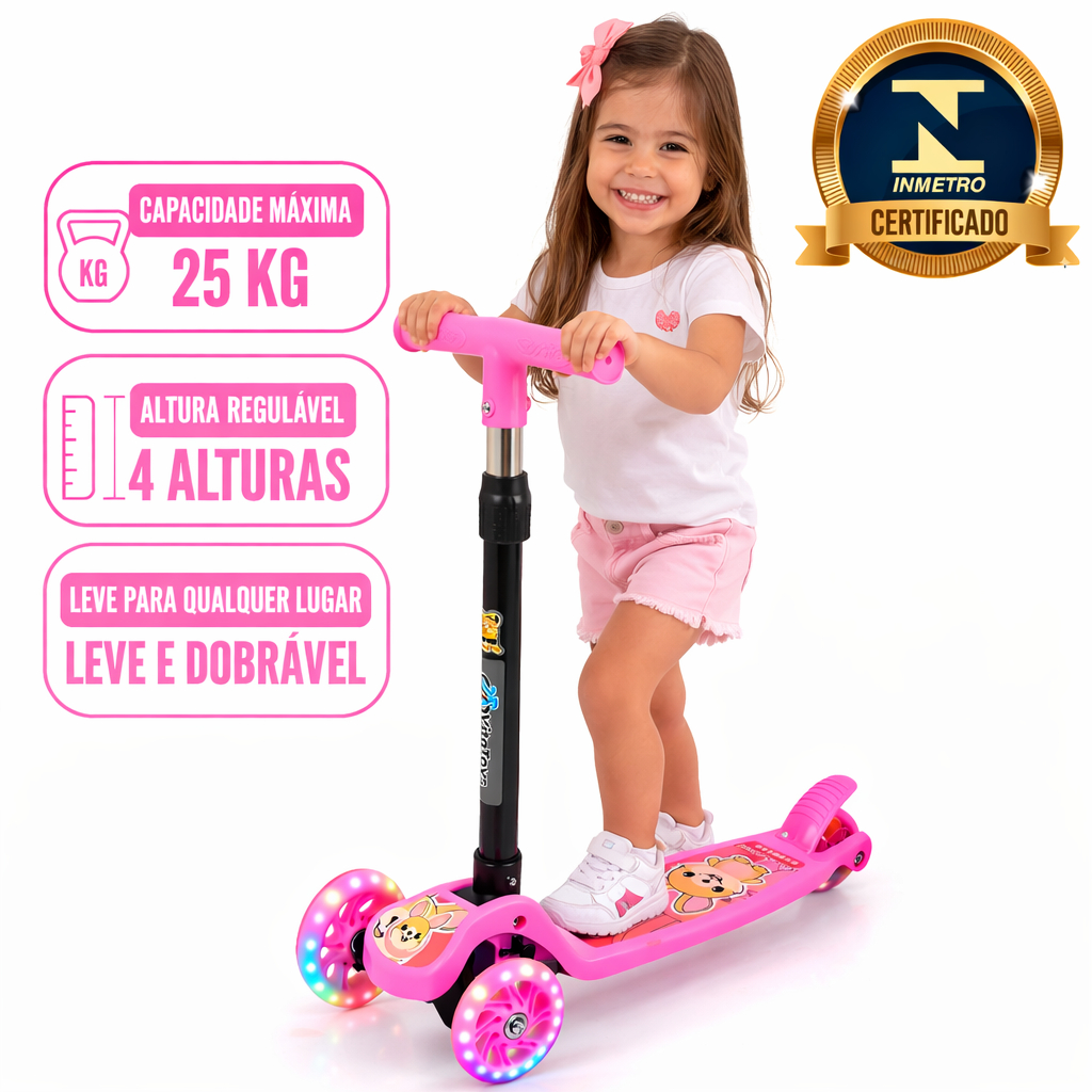 Patinete Infantil 3 Rodas Dobravel Base Antiderrapante Freio Traseiro ...