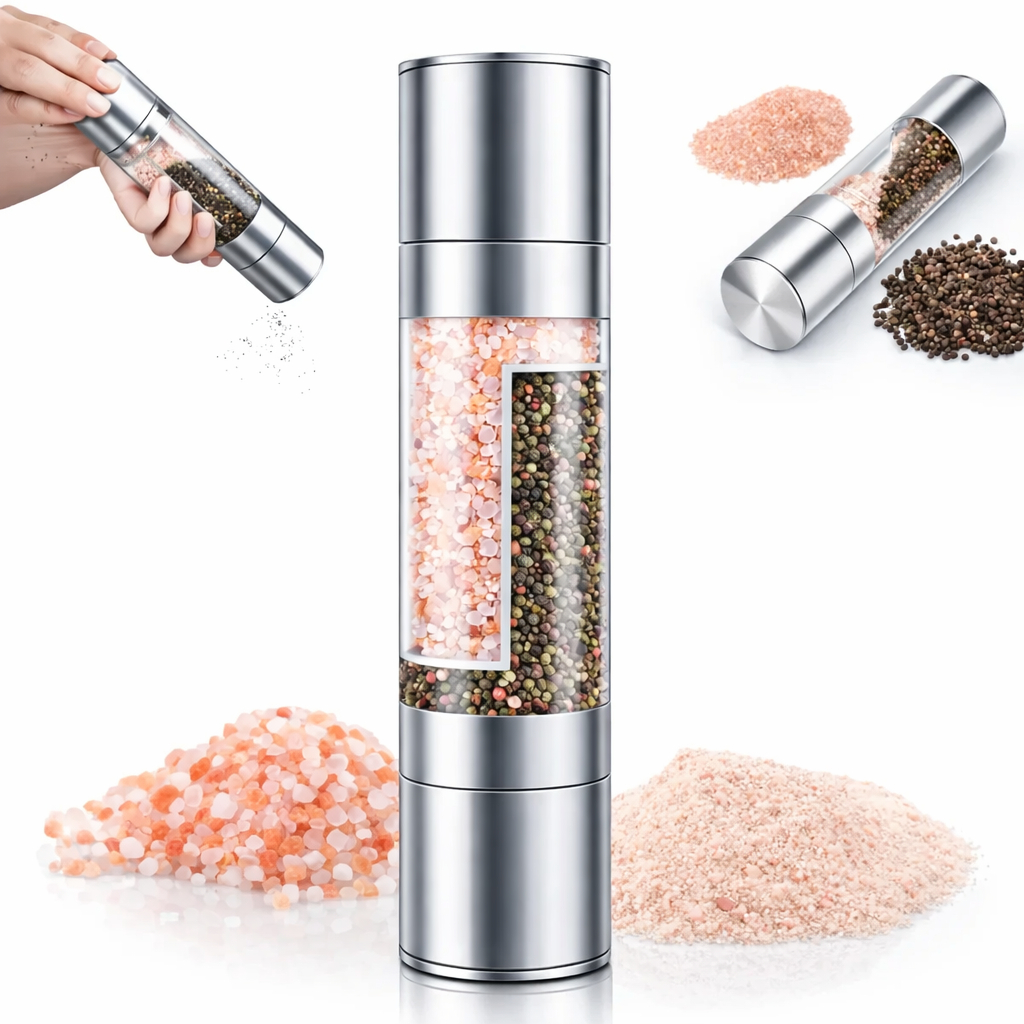 Moedor de Sal e Pimenta Aço Inox Duplo 2 Em 1 Manual Ajuste 
