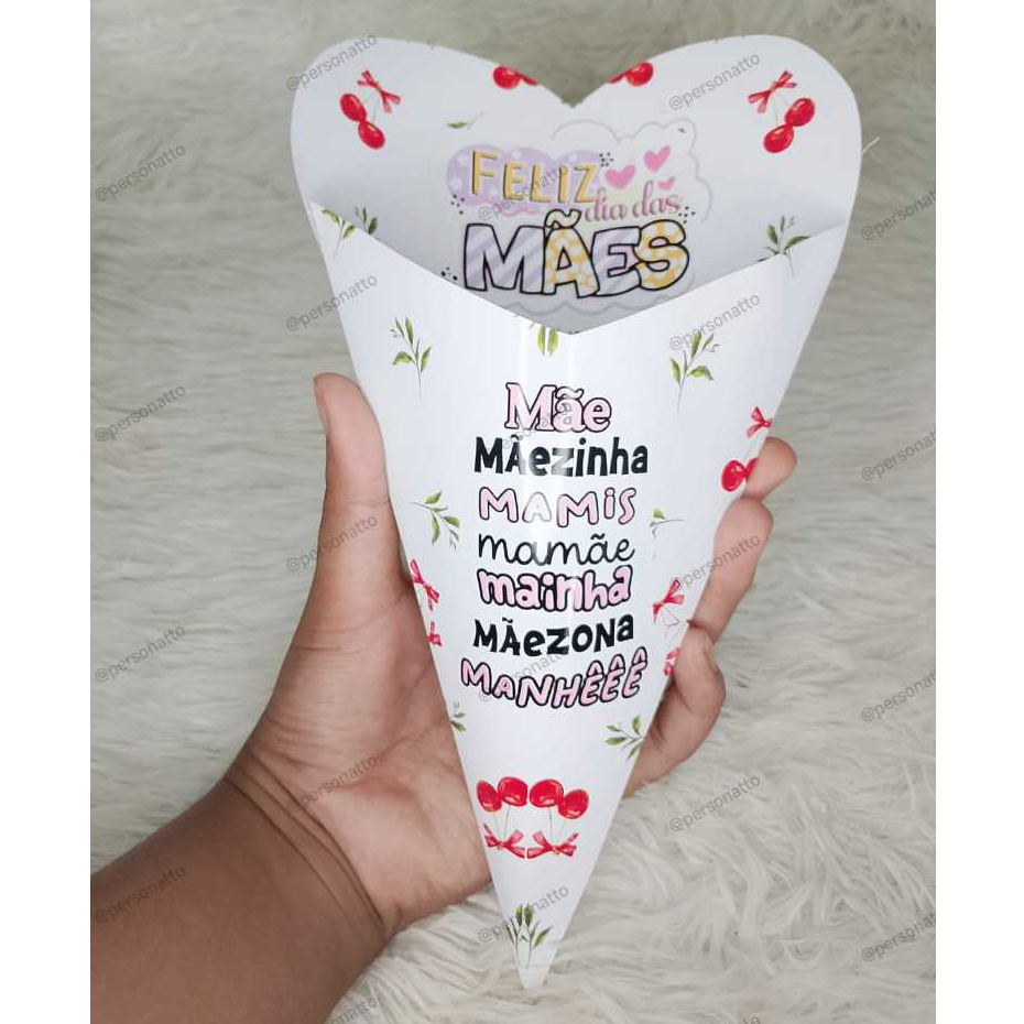 Caixa Buquê Cone Coração - Embalagem para Bombons, sabonete, presente - Mãe, Dia das Mães em Oferta na Shopee