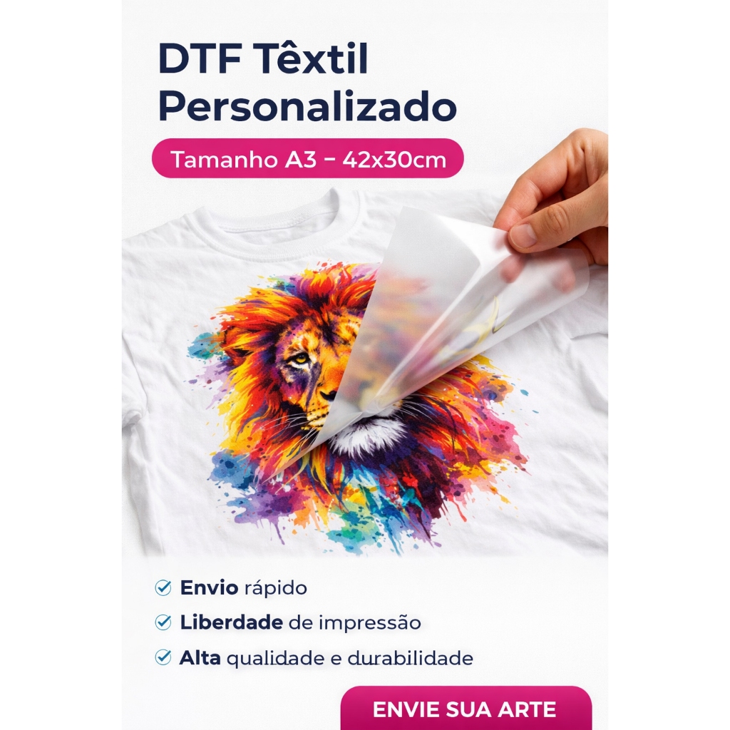 Impressão DTF Têxtil Personalizado A3 42x30cm. Estampa Transfer Para ...