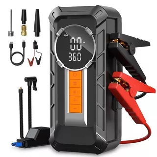 Compressor de Ar Portátil 4 em 1 Sem Fio + Auxiliar de Partida + Power Bank + Lanterna LED Carro Moto