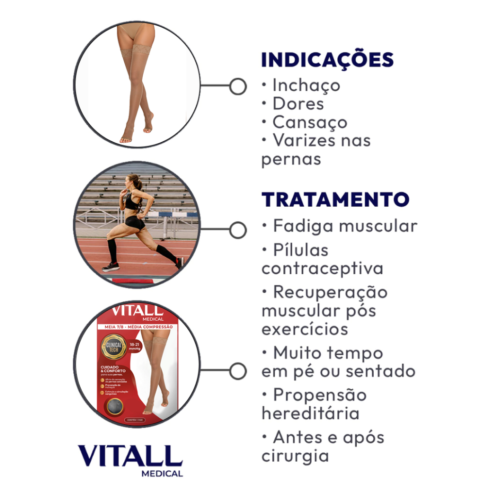 Meia 7/8 Vitall Medical Média Compressão Sem Ponteira 18-21 mmHg