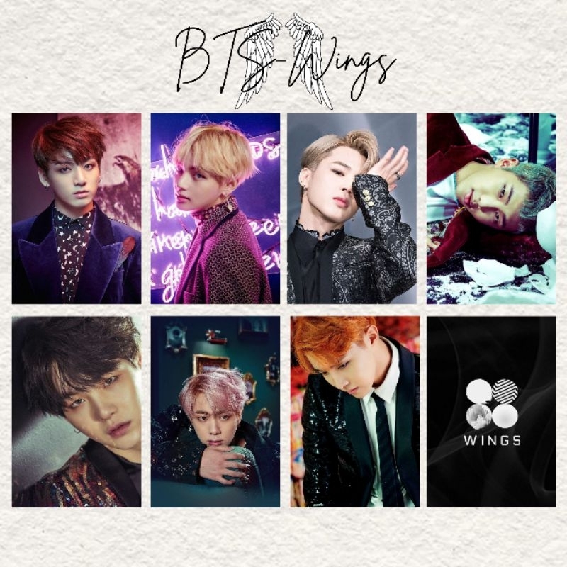 Kit coleção 8 Photocards BTS-Wings Fanmade laminado alta qualidade