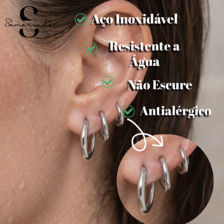 Brinco Antialergico Feminino Aço Cirúrgico Argola Unissex Fecho Click