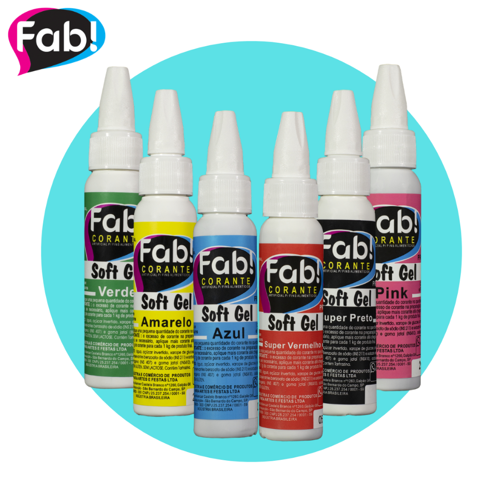 Corante Soft Gel Fab Kit 6 Comestível Para Bolo Chantilly Co