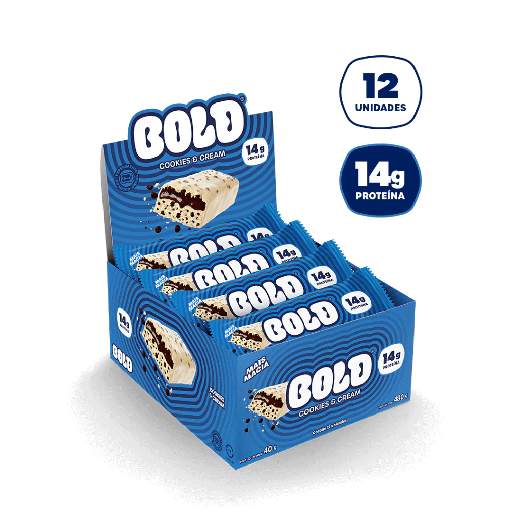 Caixa 12 Unidades Barra de Proteína BOLD BAR Cookies & Cream 40g - 14g ...