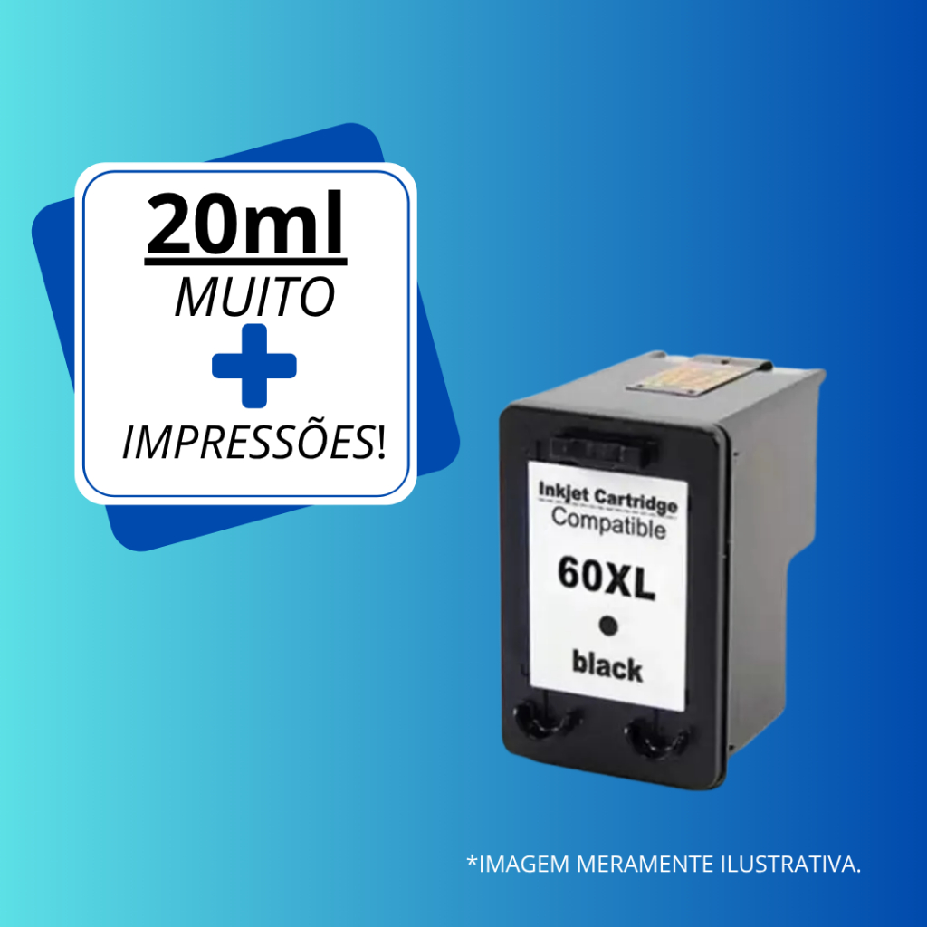 Cartucho de Tinta Hp 60 Preto com 20ml ALTO RENDIMENTO
