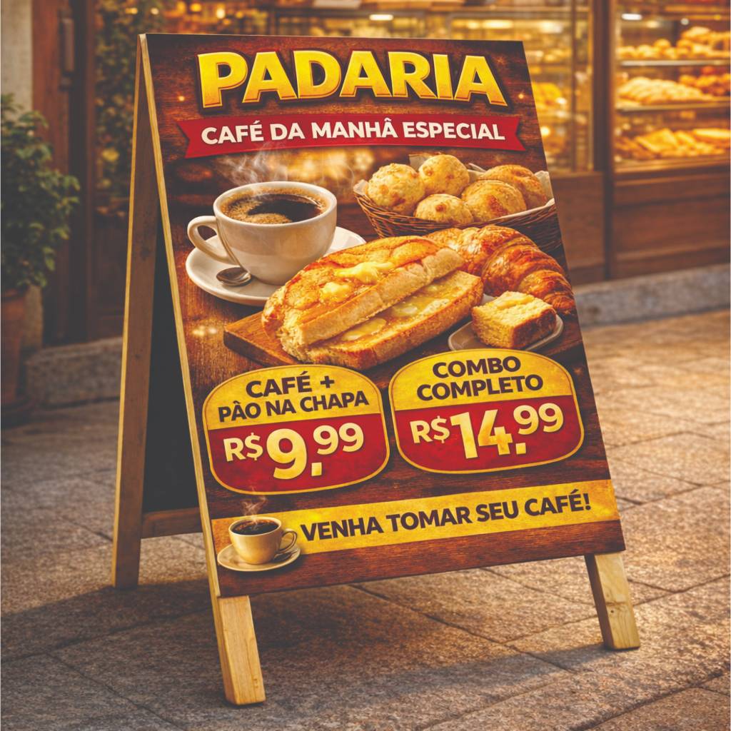 Padaria Cavalete de Madeira 55x110 cm  Personalizado Dupla F