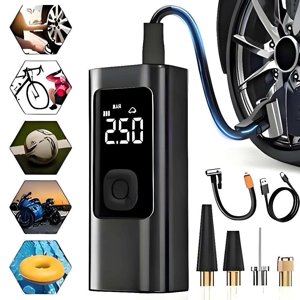 Bomba de Ar Elétrica 12V Compressor Portátil Sem Fio Recarregável