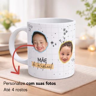 Caneca Personalizada + Chaveiro (brinde) | Envie 4 fotos no chat + texto - Presente Mãe Pai Tia Dinda Dindo Vovó Avô