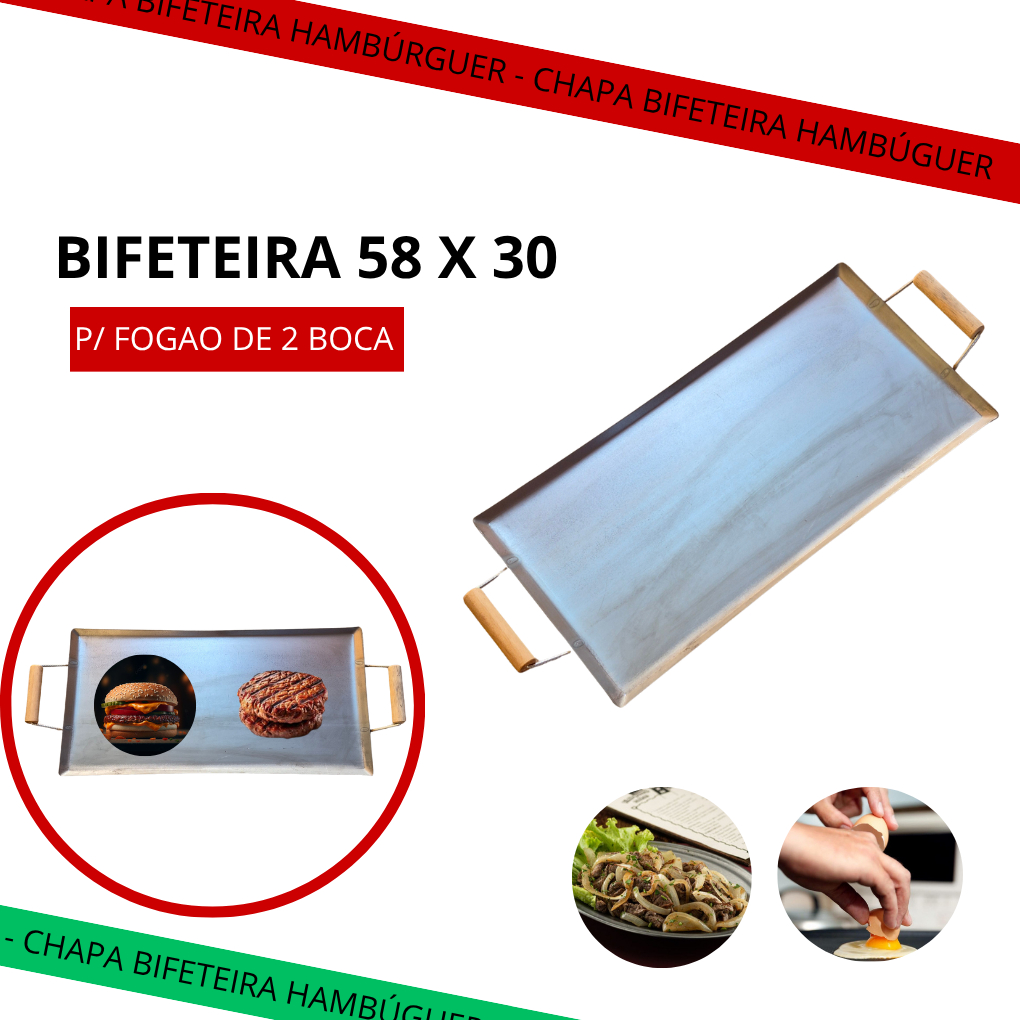 Chapa Bifeteira 30 cm x 58 cm para Fogão Cor preta