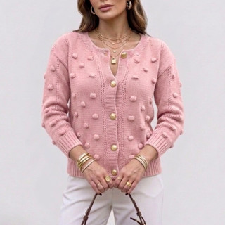 Casaco De Frio Luxo Com Detalhes e Botões De Tricot Tendência 2025 Blusa de frio feminina — foto 5 — Achou Levou Brasil