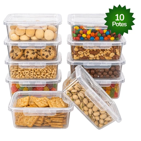 Kit 5-10 Marmitas Potes 850ml Travas Laterais hermeticas - Livres de BPA Alimentos organiza congelador — foto 3 de 3