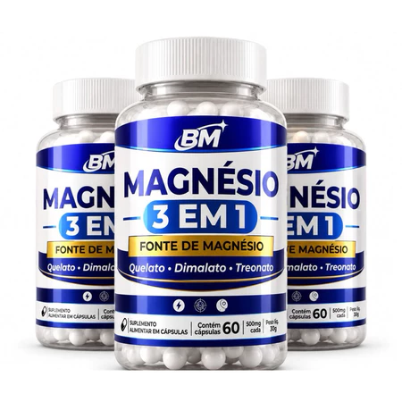 Kit 3 Magnésio 3 em 1 Treonato Quelato Dimalato 180 Cápsulas – Envio Imediato Suplemento Magnésio
