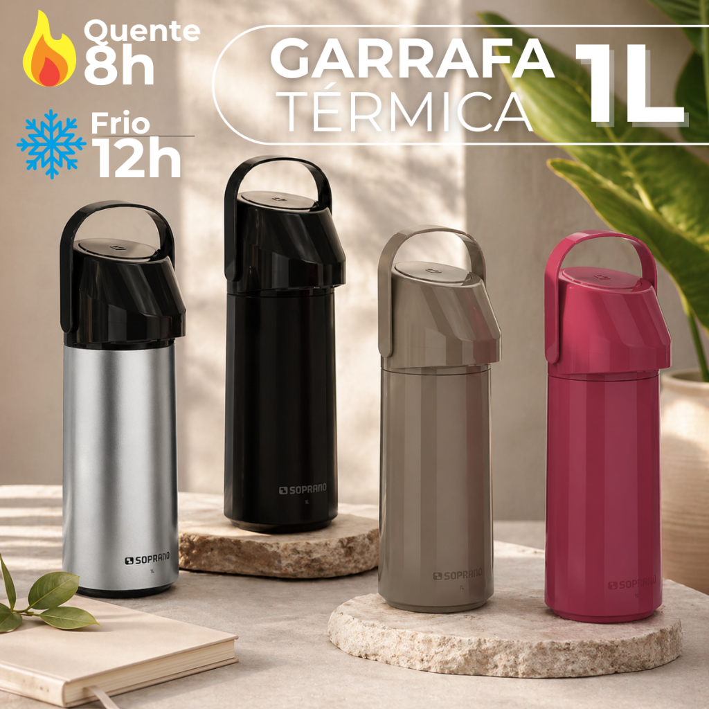 Garrafa Térmica Café Bomba De Pressão Soprano Rubi Inox Vermelha