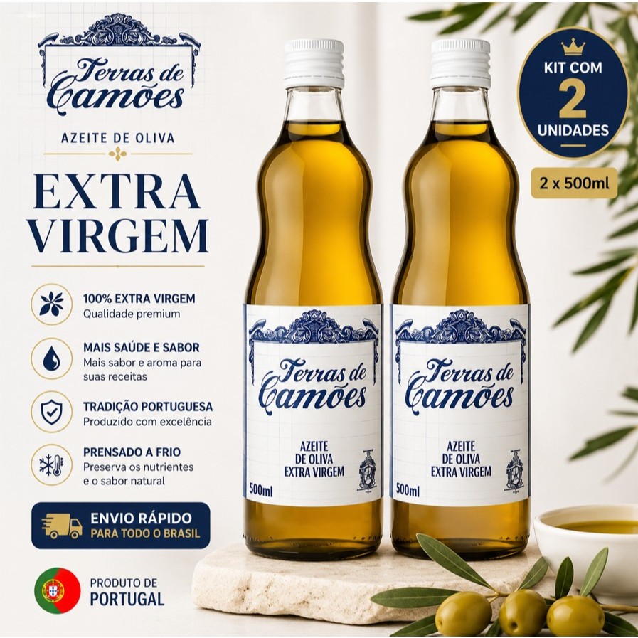 Kit 2 Azeite de Oliva Extra Virgem 500ml Terras de Camões | 100% Puro ...