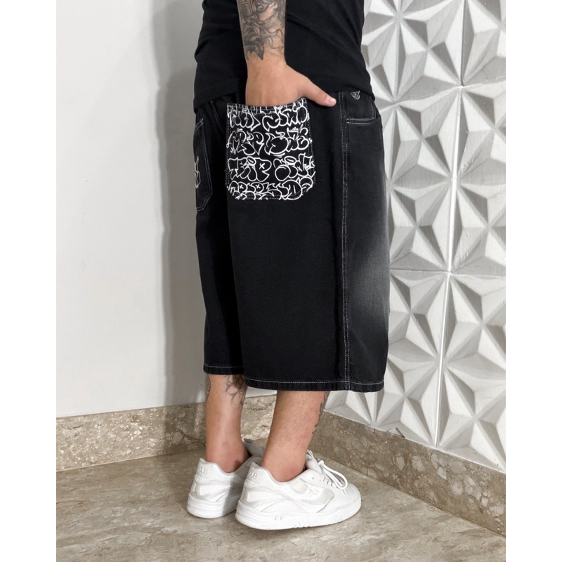 Bermuda Jorts Baggy Jeans Tripside “Logotipia” Used Black | Shopee