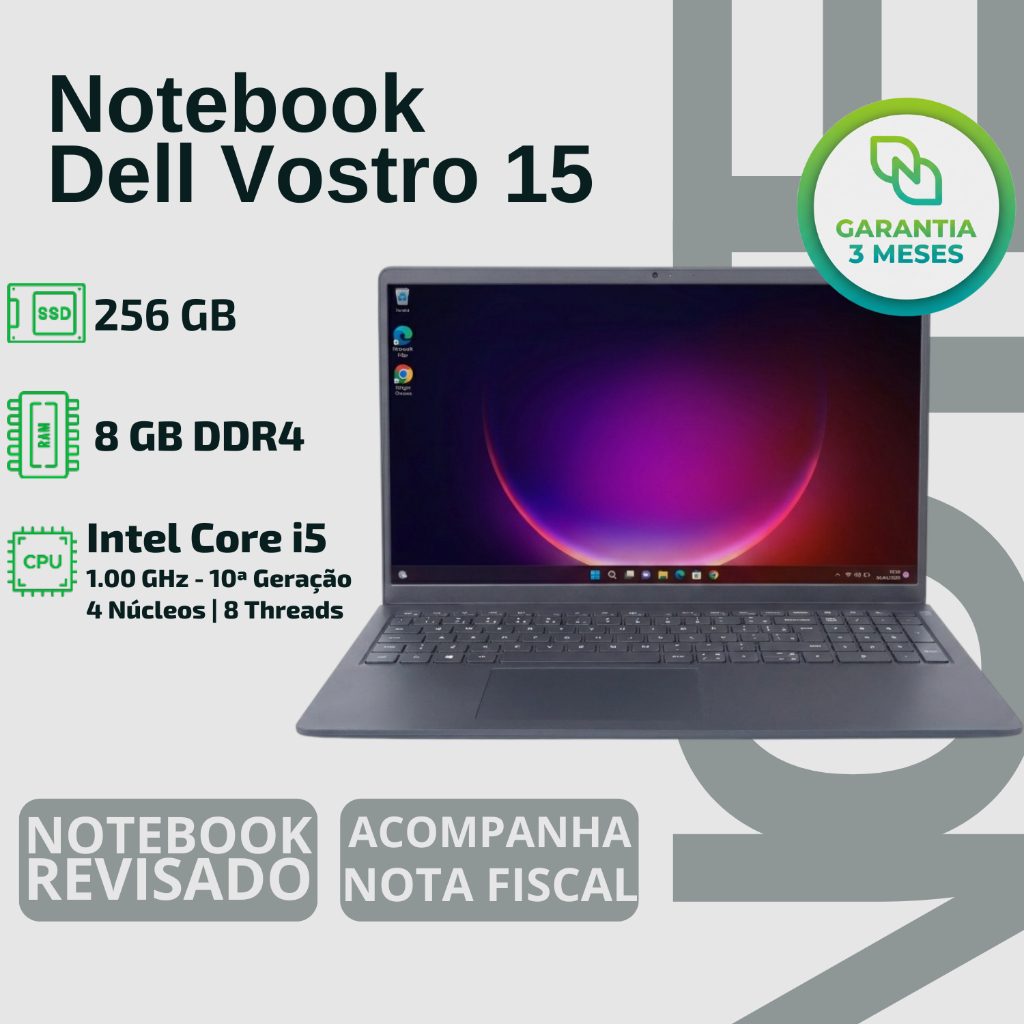 Notebook Dell 15,6 | Core I5 10a Ger | Ssd 256 Gb | Ram 8 Gb