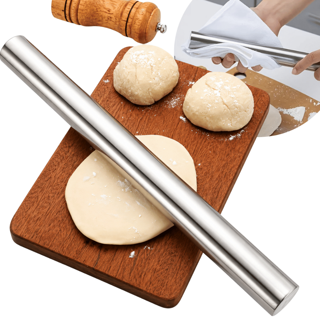 Rolo Massa Médio Aço Inox 304 Cilindro Pau Macarrão 42x3,5cm