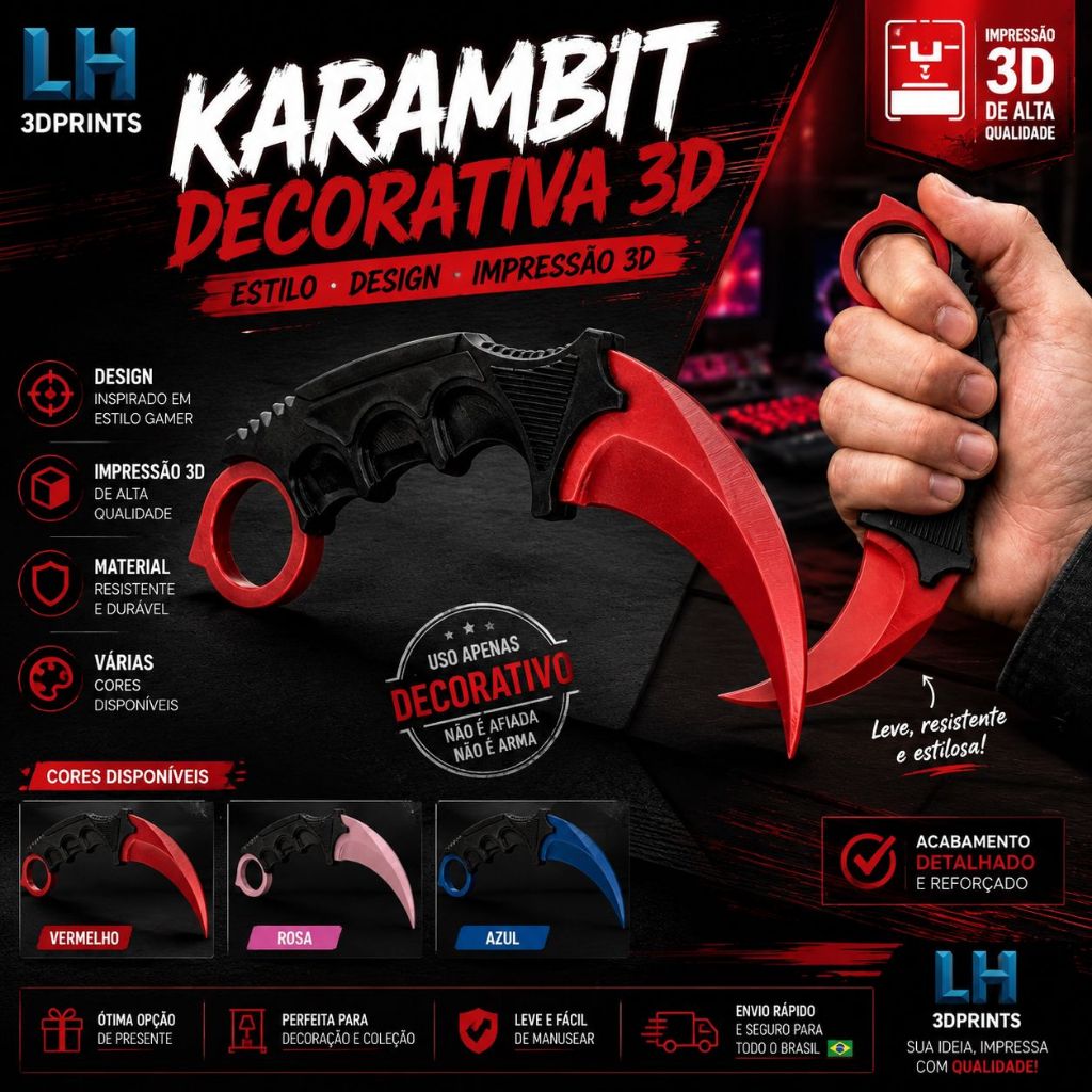 Faca Karambit CS2 Decorativa 3D | Impressão 3D | Cosplay, Colecionável ...